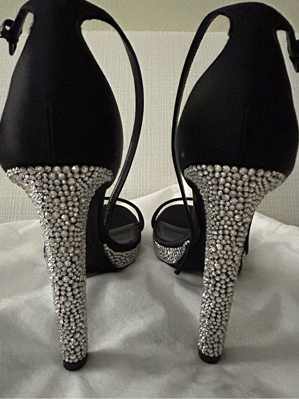 Saint Laurent Black Crystal-Embellished Ankle-Strap Sandals